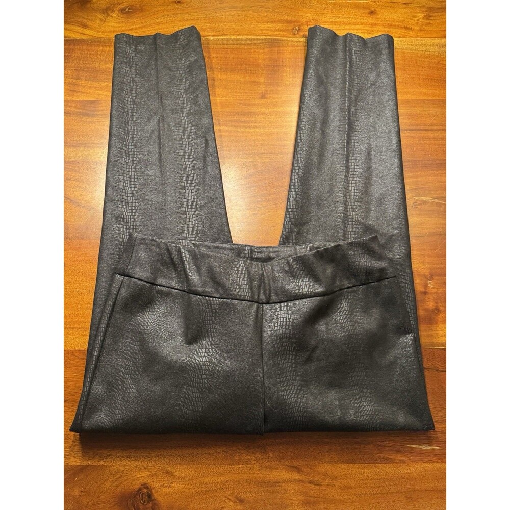 Soft Surroundings Womens Charlize Ponte Pants L Black Foil Python Snake Pull On